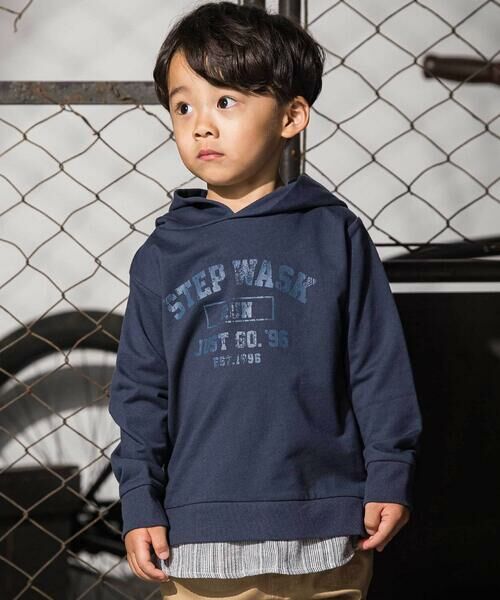 WASK / ワスク スウェット | シャツレイヤードカレッジロゴフーディ(110~160cm)（ネイビー）