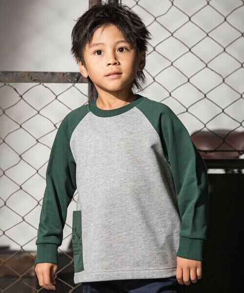 WASK / ワスク スウェット | バイカラーラグランロゴBIGトレーナー(110~160cm)（グレー）