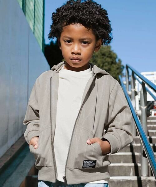 WASK / ワスク パーカー | ムラ柄ロゴ刺しゅう・ボンディングパーカー(110~160cm)（ベージュ）