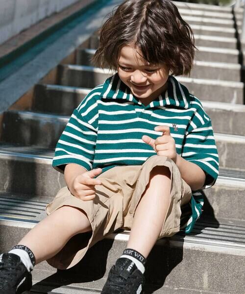 WASK / ワスク Tシャツ | スキッパーネック ボーダープレッピーBIGポロシャツ(100~160cm) | 詳細2