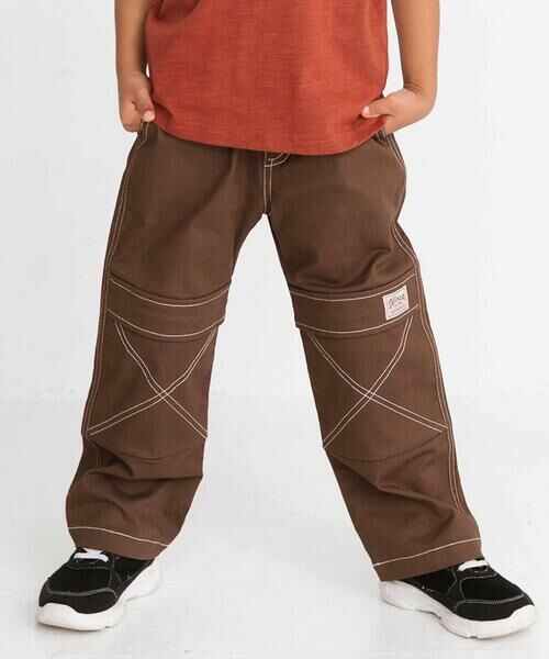 WASK / ワスク その他パンツ | アーカイブ配色ステッチ ワイドストレッチパンツ(110~160cm)（ブラウン）