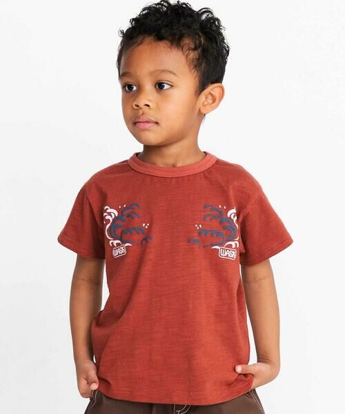 WASK / ワスク Tシャツ | アーカイブ日本地図スラブTシャツ(90~160cm)（レッド）