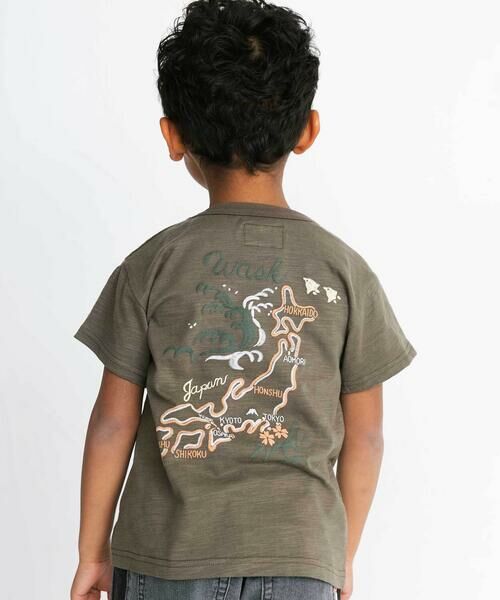 WASK / ワスク Tシャツ | アーカイブ日本地図スラブTシャツ(90~160cm)（グリーン）