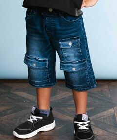 WASK / ワスク ショート・ハーフ・半端丈パンツ | 【接触冷感】6分丈 フラップポケット ストレッチデニムパンツ(110~160cm)