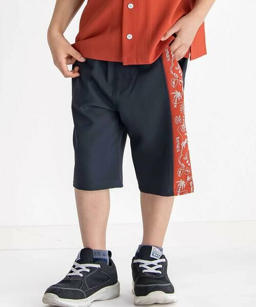 WASK / ワスク ショート・ハーフ・半端丈パンツ | 5.5分丈 パームステッチバイカラー トロストレッチパンツ(110~160cm)（ネイビー）