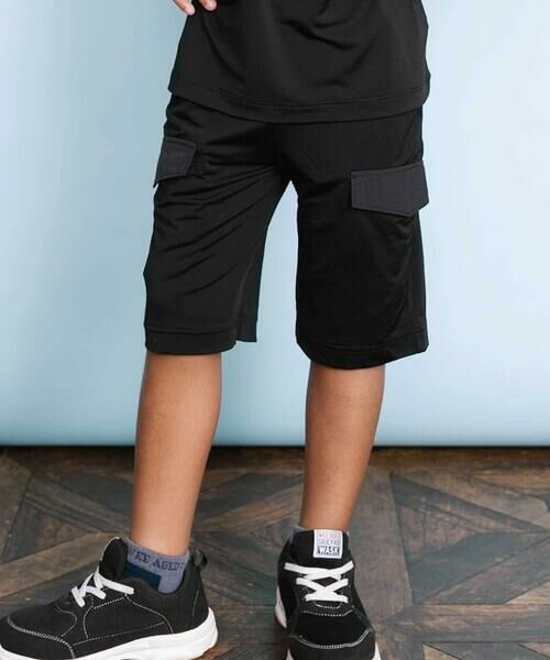 WASK / ワスク ショート・ハーフ・半端丈パンツ | 【接触冷感】5.5分丈 ナイロンフラップポケットパンツ(100~160cm)（ブラック）
