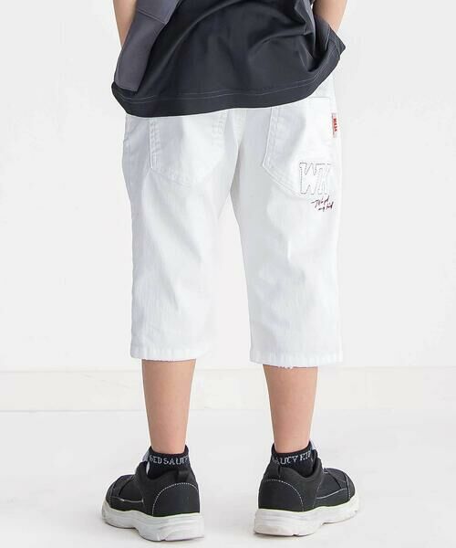 WASK / ワスク ショート・ハーフ・半端丈パンツ | 【接触冷感】６分丈ロゴパッチ ホワイトストレッチデニム(110~160cm)（ホワイト）