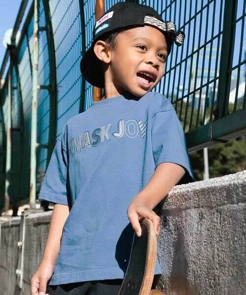 WASK / ワスク Tシャツ | 【接触冷感】刺しゅう風ロゴプリントBIGTシャツ(110~160cm)（ブルー）