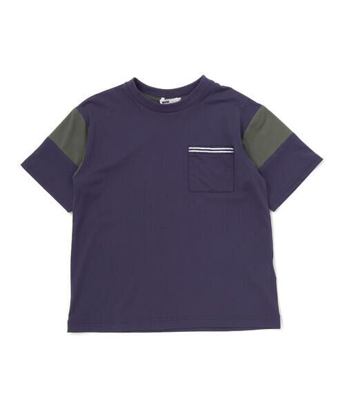WASK / ワスク Tシャツ | 【接触冷感】バイカラーポケットテープBIGTシャツ(110~160cm)（ネイビー）