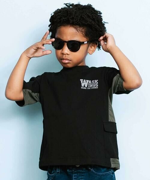 WASK / ワスク Tシャツ | 【接触冷感】メッシュ切替 ビッグシルエットTシャツ(110~160cm)（ブラック）