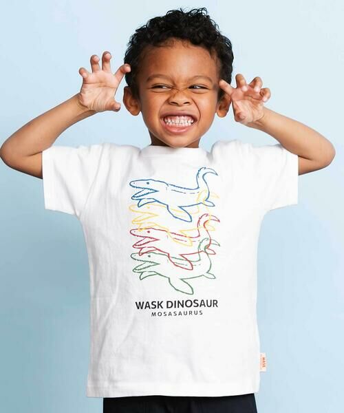 WASK / ワスク Tシャツ | 【速乾】カラフル恐竜プリントTシャツ(80~140cm)（ホワイト）