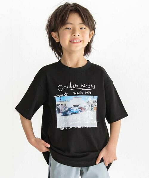 WASK / ワスク Tシャツ | 【接触冷感】フォトプリントBIGTシャツ(110~160cm)（ブラック）