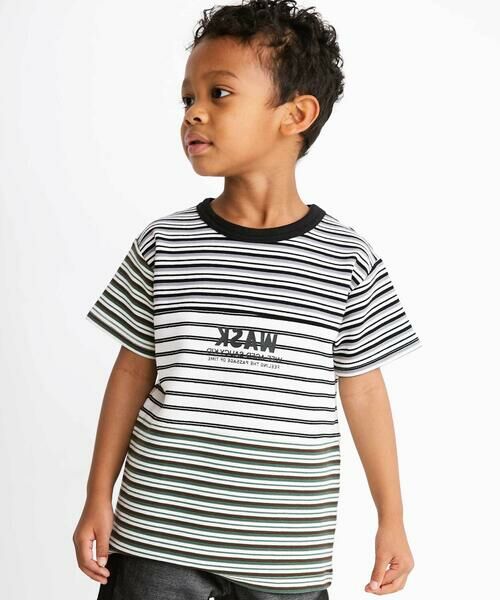 WASK / ワスク Tシャツ | マルチボーダー切り替えTシャツ(110~160cm)（ブラック系）
