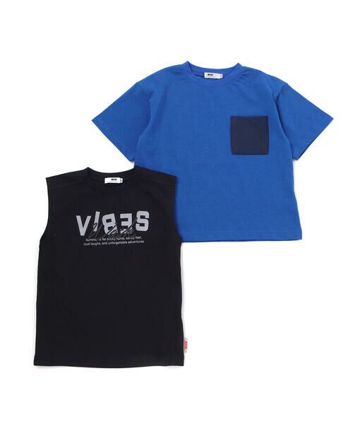 WASK / ワスク その他トップス | 異素材ポケットTシャツ＆ノースリーブセット(110~160cm)（ブラック）
