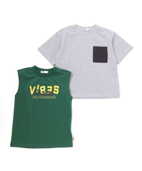 WASK / ワスク その他トップス | 異素材ポケットTシャツ＆ノースリーブセット(110~160cm)（グリーン）