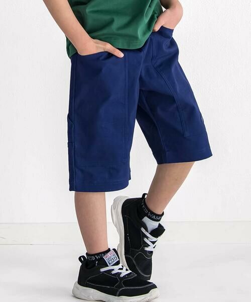 WASK / ワスク ショート・ハーフ・半端丈パンツ | 5.5分丈 ロゴ刺しゅうストレッチペインターパンツ(110~160cm)（ネイビー）