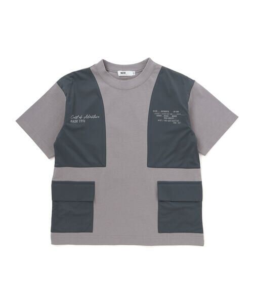 WASK / ワスク Tシャツ | 【接触冷感】メッシュ切替 ロゴBIGTシャツ(110~160cm)（グレー）