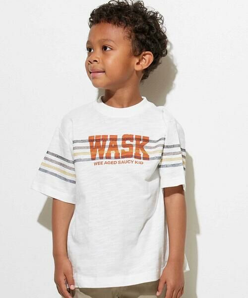 WASK / ワスク Tシャツ | アーカイブカラー ステッチロゴ BIGTシャツ(100~160cm)（オフホワイト）