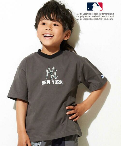 WASK / ワスク Tシャツ | 【MLB】 モチーフ VネックTシャツ(100~160cm)(グレー)