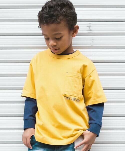 WASK / ワスク その他トップス | ワークポケット半袖Tシャツ&袖ロゴロンTセット(100~160cm)(イエロー)