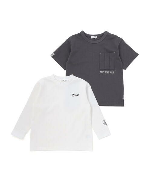 WASK / ワスク その他トップス | ワークポケット半袖Tシャツ&袖ロゴロンTセット(100~160cm)(グレー)