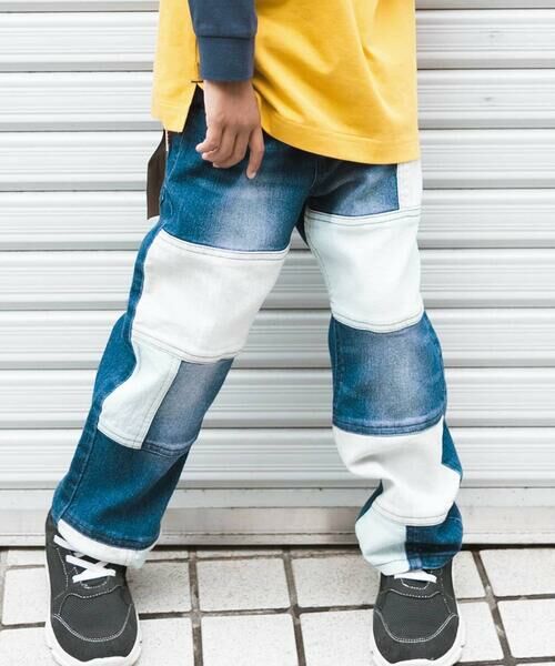 WASK / ワスク デニムパンツ | リメイク風切替ストレッチデニムパンツ(100~160cm)(ネイビー)