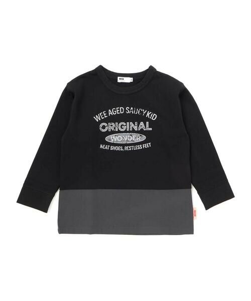 WASK / ワスク Tシャツ | リップストップ切替カレッジロゴTシャツ(100~160cm)（ブラック）
