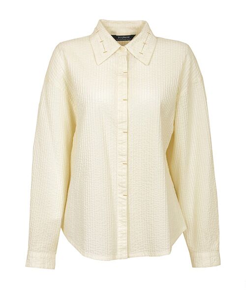 YACCOMARICARD/ヤッコマリカルド ローン総ピン 襟スリット配色カンヌキ 長袖BL 真珠 サイズ1 YACCOMARICARD/ヤッコマリカルド ローン総ピン 襟スリット配色カンヌキ 長袖BL 真珠 サイズ1