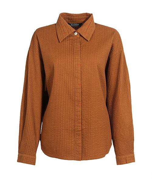 YACCOMARICARD / ヤッコマリカルド シャツ・ブラウス | ﾛｰﾝ総ﾋﾟﾝ 襟ｽﾘｯﾄ配色ｶﾝﾇｷ 長袖BL（くり色）