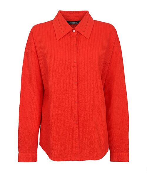 YACCOMARICARD / ヤッコマリカルド シャツ・ブラウス | ﾛｰﾝ総ﾋﾟﾝ 襟ｽﾘｯﾄ配色ｶﾝﾇｷ 長袖BL（唐紅）