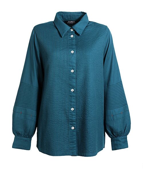 YACCOMARICARD / ヤッコマリカルド シャツ・ブラウス | ｿﾌﾄﾂｲﾙｺｯﾄﾝ前ﾋﾟﾝ 袖ﾀｯｸ配色ｶﾝﾇｷ 長袖BL（びろうど）