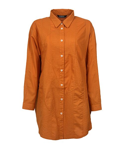 YACCOMARICARD / ヤッコマリカルド シャツ・ブラウス | ﾛｰﾝ 半円切替+縦ｽﾄﾗｲﾌﾟﾋﾟﾝ 長袖ﾁｭﾆｯｸBL（黄赤）