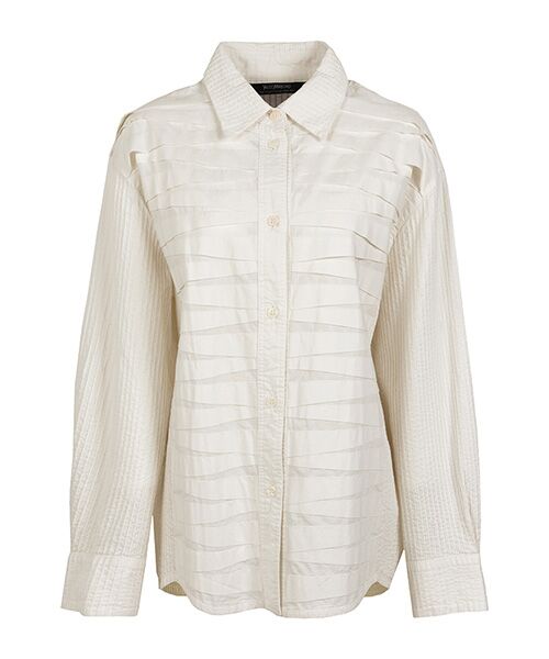 YACCOMARICARD / ヤッコマリカルド シャツ・ブラウス | ﾄﾗｲｱﾝｸﾞﾙﾀｯｸ+ﾋﾟﾝ ｼｬﾂ襟袖ﾋﾟﾝ 長袖BL（ジャスミンホワイト）