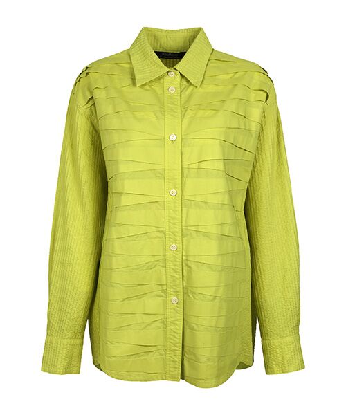 YACCOMARICARD / ヤッコマリカルド シャツ・ブラウス | ﾄﾗｲｱﾝｸﾞﾙﾀｯｸ+ﾋﾟﾝ ｼｬﾂ襟袖ﾋﾟﾝ 長袖BL（フタバグリーン）