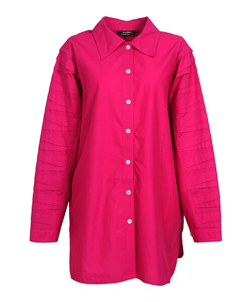 YACCOMARICARD / ヤッコマリカルド シャツ・ブラウス | ﾄﾗｲｱﾝｸﾞﾙﾀｯｸ袖部分 後曲線ｷﾘｶｴ ﾁｭﾆｯｸBL（ダリアピンク）