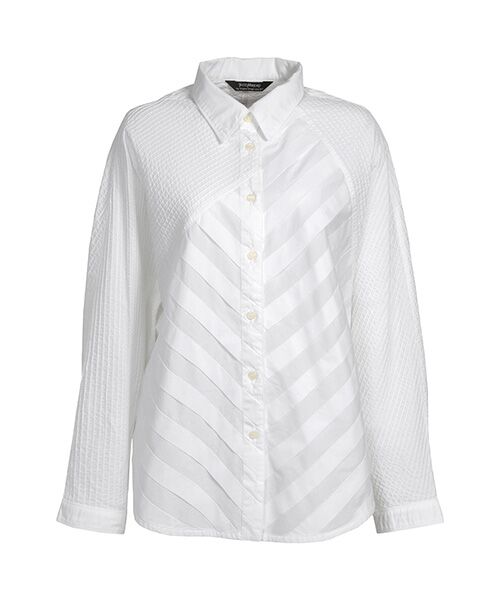 YACCOMARICARD/ヤッコマリカルド ローンビッグボーダータック アシメピン切替 長袖BL 白 サイズ1 YACCOMARICARD/ヤッコマリカルド ローンビッグボーダータック アシメピン切替 長袖BL 白 サイズ1