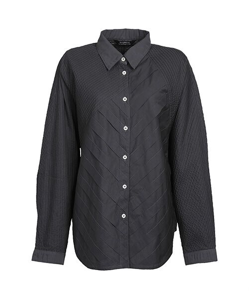 YACCOMARICARD / ヤッコマリカルド シャツ・ブラウス | ﾛｰﾝﾋﾞｯｸﾞﾎﾞｰﾀﾞｰﾀｯｸ ｱｼﾒﾋﾟﾝ切替 長袖BL（釜黒）