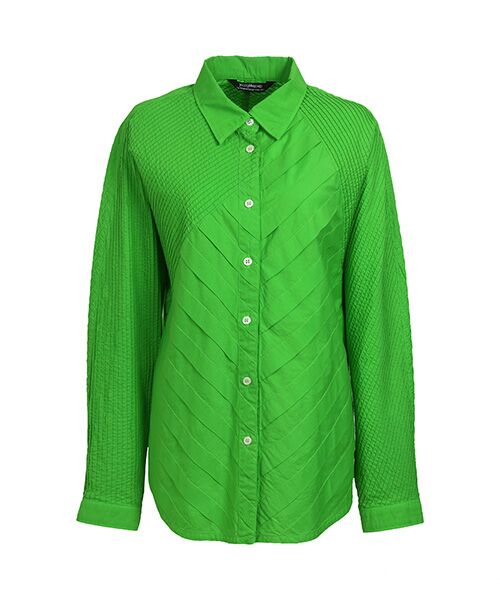 YACCOMARICARD / ヤッコマリカルド シャツ・ブラウス | ﾛｰﾝﾋﾞｯｸﾞﾎﾞｰﾀﾞｰﾀｯｸ ｱｼﾒﾋﾟﾝ切替 長袖BL（ブライトグリーン）