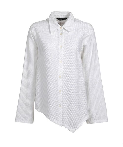 YACCOMARICARD/ヤッコマリカルド ローン総ピン 斜メ総ピン 裾アシメ 長袖BL 白 サイズ1 YACCOMARICARD/ヤッコマリカルド ローン総ピン 斜メ総ピン 裾アシメ 長袖BL 白 サイズ1