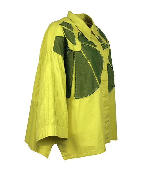 YACCOMARICARD / ヤッコマリカルド シャツ・ブラウス | ﾎﾞﾀﾆｶﾙｶｯﾄﾜｰｸ ﾋﾖｸ ｼｬﾂ襟 ﾋﾟﾝﾀｯｸ7分袖BL | 詳細1