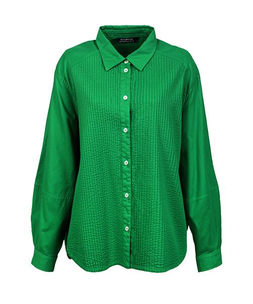 YACCOMARICARD / ヤッコマリカルド シャツ・ブラウス | ｿﾌﾄﾂｲﾙｺｯﾄﾝ部分ﾋﾟﾝ 肩ｶｰﾌﾞﾖｰｸ 長袖BL（若葉）