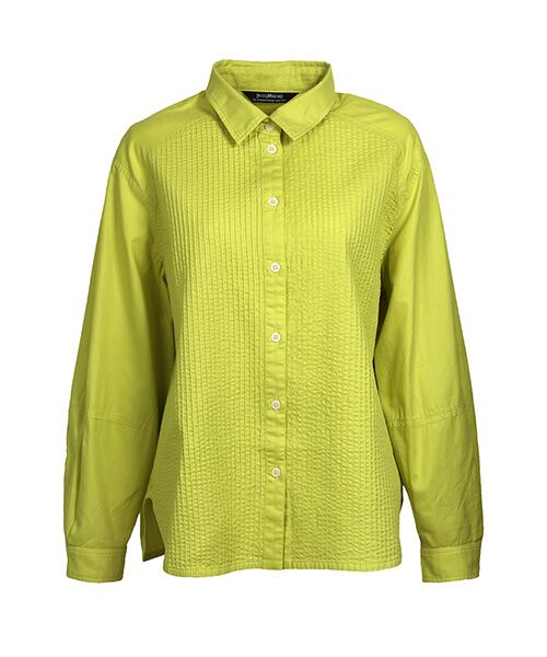 YACCOMARICARD / ヤッコマリカルド シャツ・ブラウス | ｿﾌﾄﾂｲﾙｺｯﾄﾝ部分ﾋﾟﾝ 肩ｶｰﾌﾞﾖｰｸ 長袖BL（フタバグリーン）