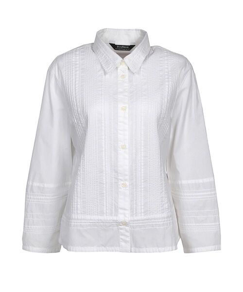 YACCOMARICARD/ヤッコマリカルド ローン部分ランダムピン ウエスト&袖横キリカエ7分袖BL 白 サイズ1 YACCOMARICARD/ヤッコマリカルド ローン部分ランダムピン ウエスト&袖横キリカエ7分袖BL 白 サイズ1