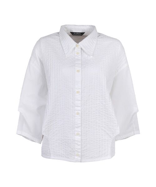 YACCOMARICARD / ヤッコマリカルド シャツ・ブラウス | ﾛｰﾝ前ﾋﾟﾝﾀｯｸ後無地ﾎﾟｲﾝﾃｨ七分袖ｼｬﾂ（白）