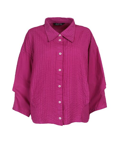 YACCOMARICARD / ヤッコマリカルド シャツ・ブラウス | ﾛｰﾝ前ﾋﾟﾝﾀｯｸ後無地ﾎﾟｲﾝﾃｨ七分袖ｼｬﾂ（ホットピンク）