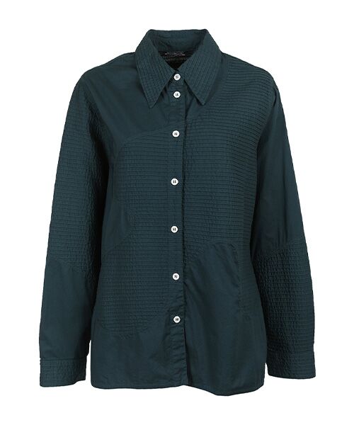 YACCOMARICARD/ヤッコマリカルド ローン部分ピンカーブパッチワーク長袖シャツ ナイトグリーン サイズ1 YACCOMARICARD/ヤッコマリカルド ローン部分ピンカーブパッチワーク長袖シャツ ナイトグリーン サイズ1