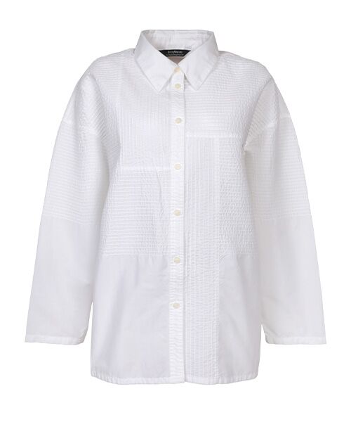 YACCOMARICARD / ヤッコマリカルド シャツ・ブラウス | ﾛｰﾝ部分ﾋﾟﾝ切り替えﾊﾟｯﾁﾜｰｸ長袖ｼｬﾂ（白）