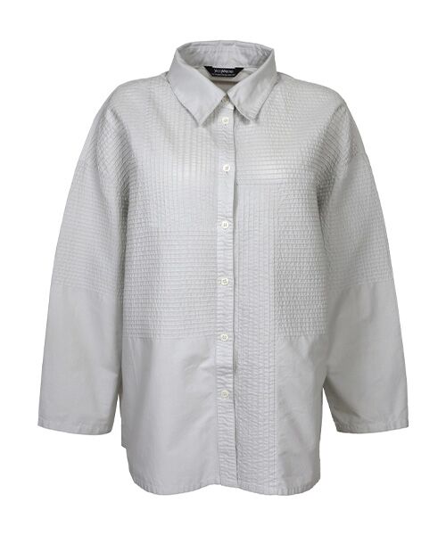 YACCOMARICARD / ヤッコマリカルド シャツ・ブラウス | ﾛｰﾝ部分ﾋﾟﾝ切り替えﾊﾟｯﾁﾜｰｸ長袖ｼｬﾂ（アイスグレー）