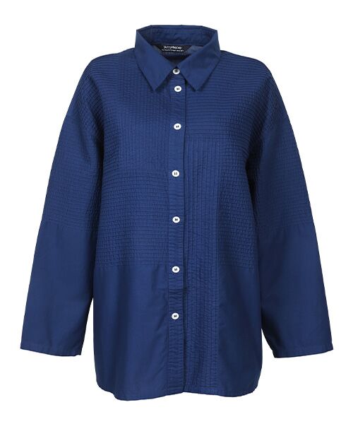 YACCOMARICARD / ヤッコマリカルド シャツ・ブラウス | ﾛｰﾝ部分ﾋﾟﾝ切り替えﾊﾟｯﾁﾜｰｸ長袖ｼｬﾂ（ネイビー）