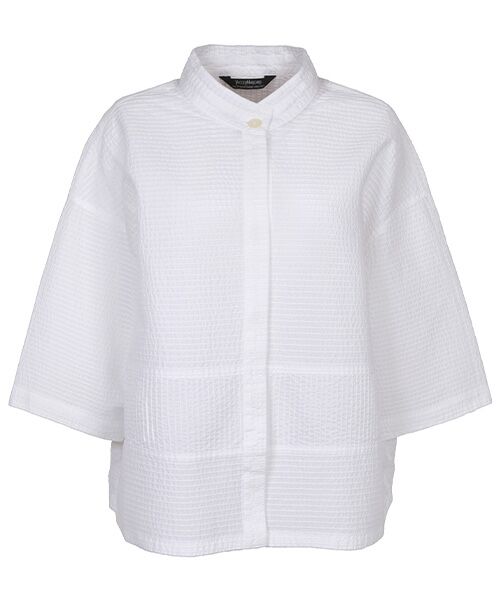 YACCOMARICARD / ヤッコマリカルド シャツ・ブラウス | ﾛｰﾝ総ﾋﾟﾝﾊｲﾈｯｸｳｴｽﾄ縦ﾋﾟﾝ五分袖ｼｬﾂ（白）